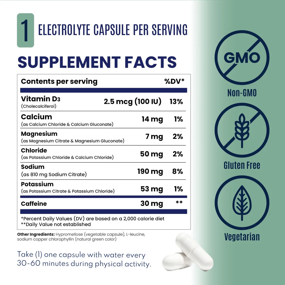 SaltStick Electrolyte +Caffeine Capsules - 100 Caps