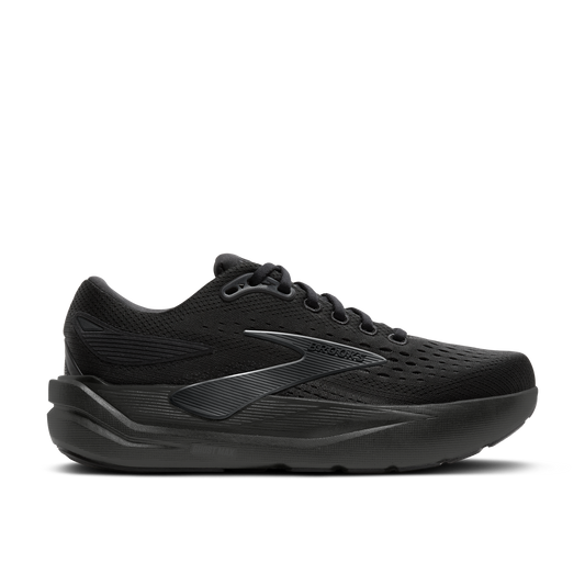 Black running shoe on a white background