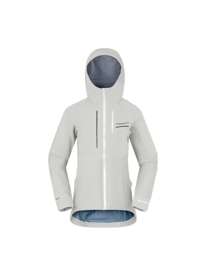White jacket with reflective elements on a gray background