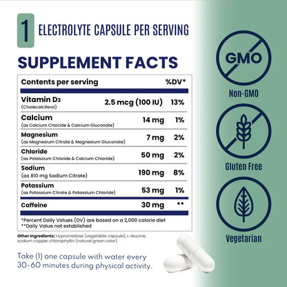 SaltStick Electrolyte +Caffeine Capsules - 100 Caps